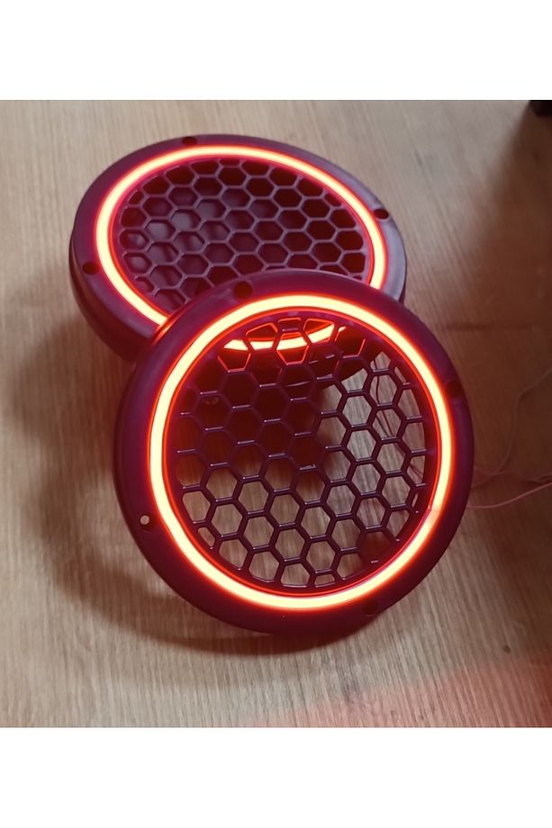 16cm Kırmızı Neon Işıklı Hoparlör ve Midrange Kapağı 1takım (2adet) - 1