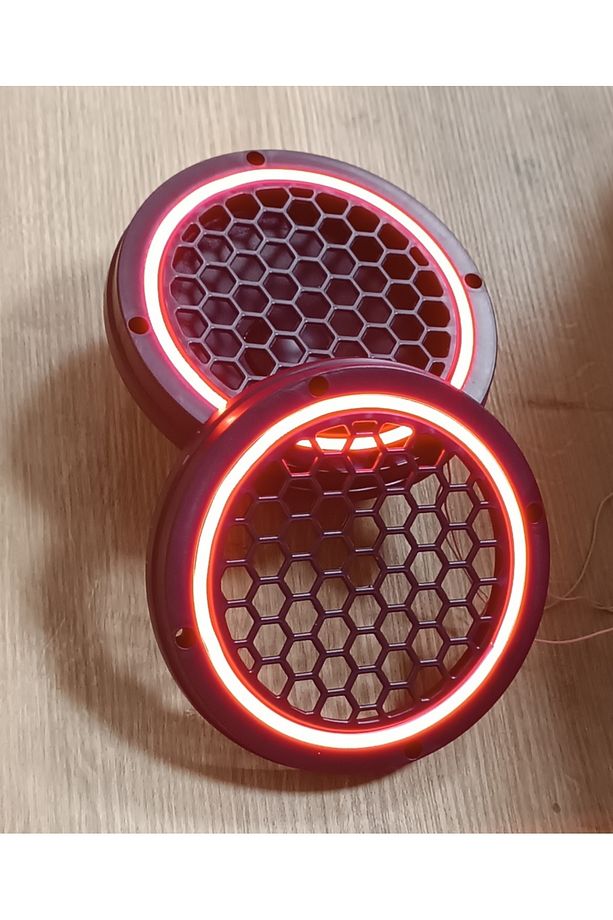 16cm Kırmızı Neon Işıklı Hoparlör ve Midrange Kapağı 1takım (2adet) - 4