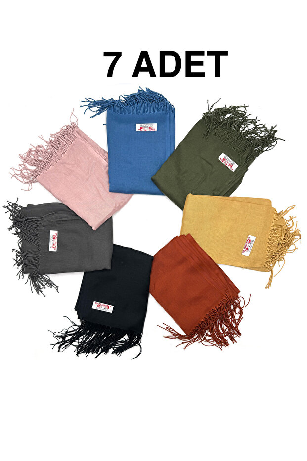 Set of 7 Cotton Viscose Pashmina Shawl 180x70 Cm Tasseled High Quality 150 gr