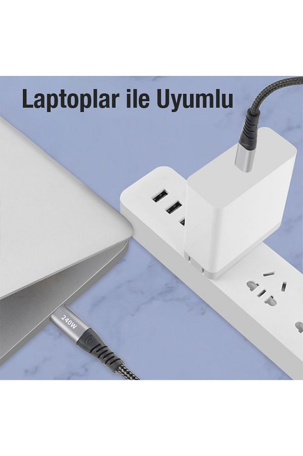 240W Type-C To Type-C Laptop Telefon Hızlı Data ve Şarj Kablosu SİYAH - 5