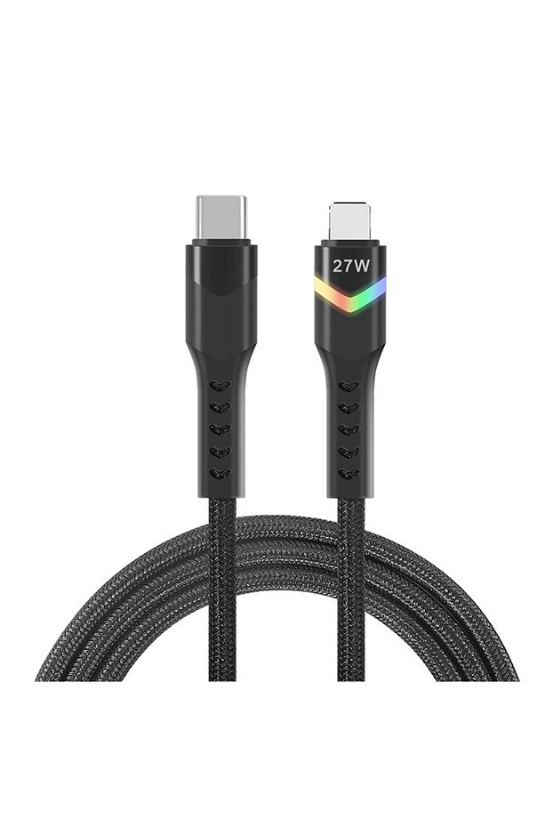 Led Işıklı 27W Type-C To iPhone Lightning Hızlı Şarj Kablosu 1m SİYAH - 1