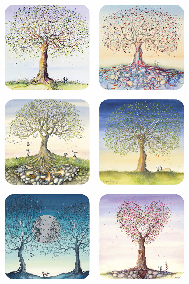 autumn trees leaves and nature aesthetic kitchen decor 6-piece wooden coaster set