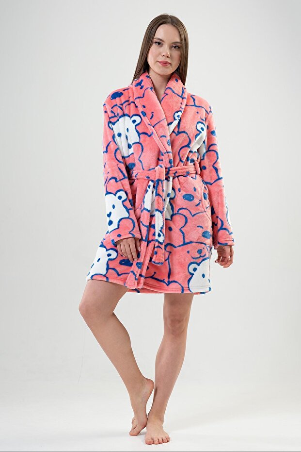 Women's Welsoft Raft Collar Long Sleeve Short Dressing Gown
,202092