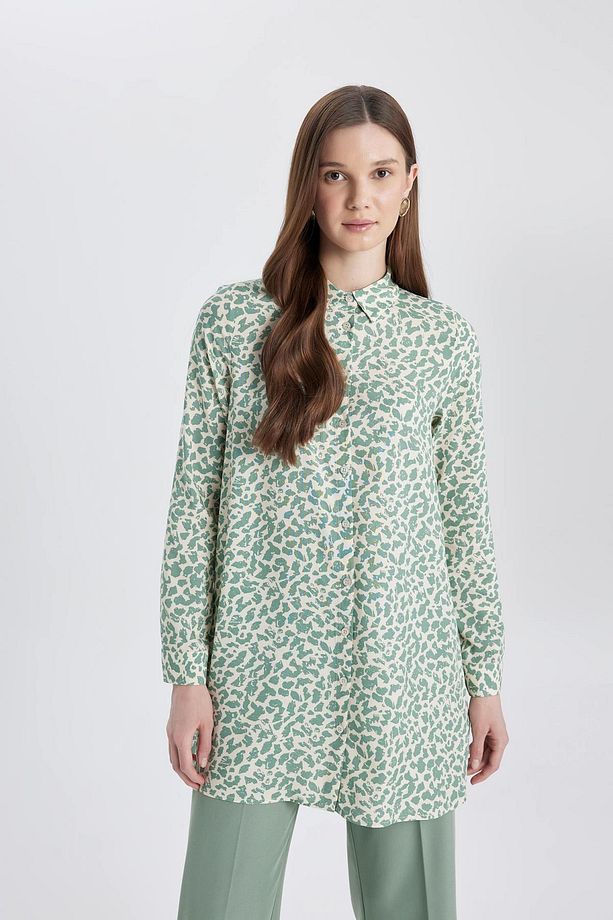 Regular Fit Leopar Desenli Uzun Kollu Gömlek Tunik Z5833az24sp - 1