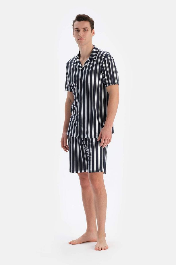 Multıcolor Çizgili Gömlek Şort Penye Modal Pijama Takımı - 4
