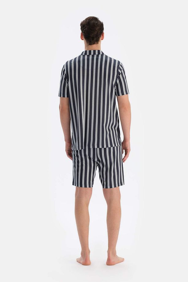 Multıcolor Çizgili Gömlek Şort Penye Modal Pijama Takımı - 2