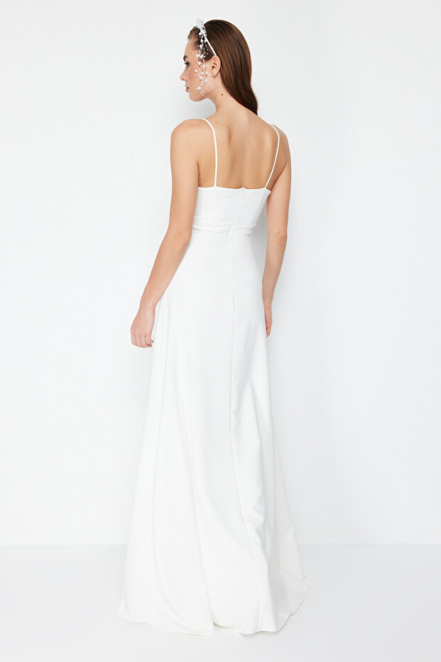 Bridal Beyaz A-Kesim Dokuma Şık Abiye Gece Mezuniyet Elbisesi TPRSS19FZ0511 - 7