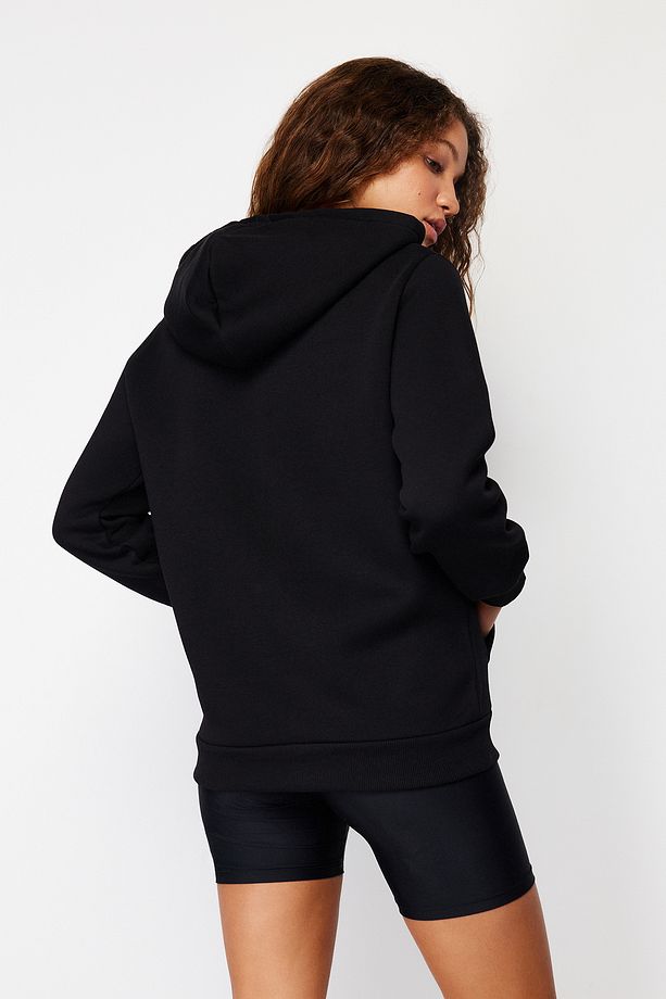 Siyah Kapüşonlu Oversize/Geniş Kalıp Fermuarlı Kapuşonlu Kalın İçi Polarlı Sweatshirt TWOAW21SW0840 - 6
