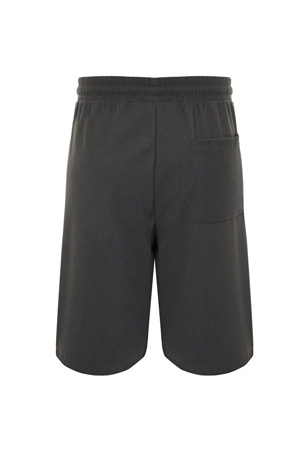 Füme Oversize/Geniş Kesim Dokulu Kırışmaz Ottoman Şort TMNSS24SR00037 - 8