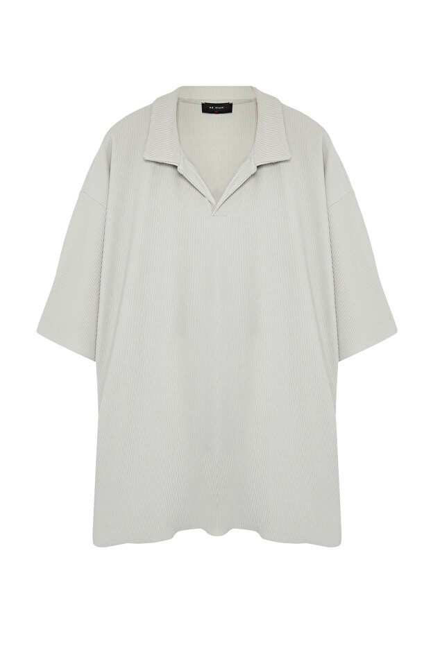 Büyük Beden Taş Oversize Dokulu Ottoman Polo Yaka T-Shirt TMNSS24BF00047 - 14