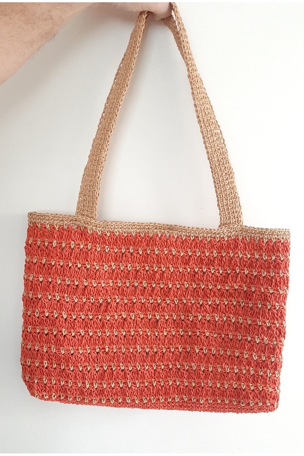Örgü El Yapımı Kağıt İpten Çanta - 1