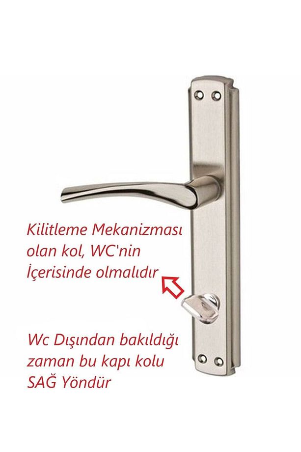 Bravo Nikel Saten Wc Kapı Kolu + Metlox Sessiz Döndürülebilir Dilli Wc Kilit 40-23 Mm Takım - 3