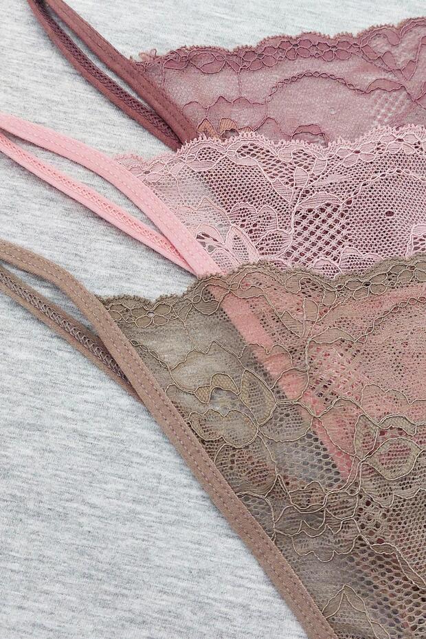 Női húzózsinóros csipke tanga 5 részes bugyi szett vegyes színekben Kts3062 -MODELL-5 - 7