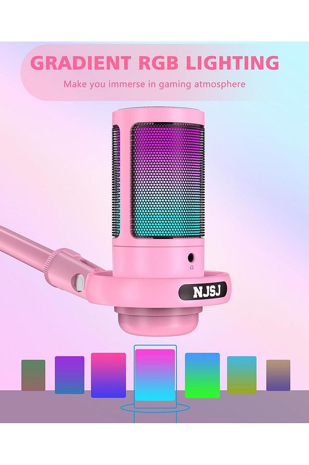 USB Oyun Mikrofonu Dokunmatik Sessize Alma, RGB Aydınlatma PC/PS4/PS5/Mac/Telefon Kondenser Mikrofon - 3