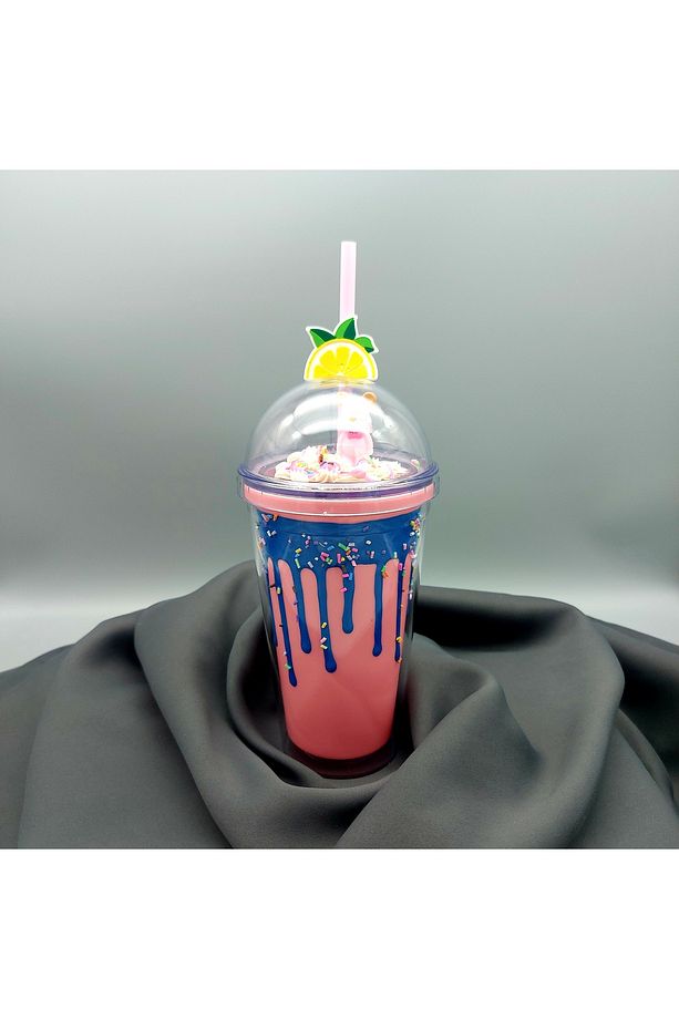 Milk shake görünümlü çift cidarlı pipetli bardak matara suluk 500 ML - 1