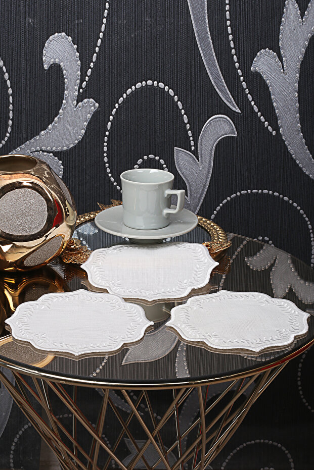 Round Cream&Cream 6-Piece Cocktail Coffee Serving Napkin Glazed Embroidery Embroidered Gardenia Serving Bowl