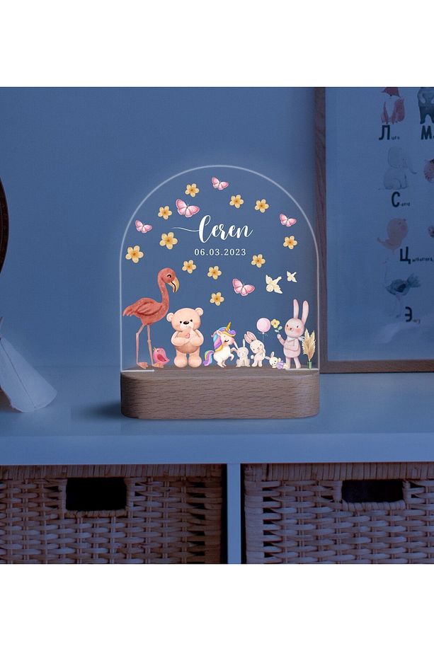 Flamingolu Ahşap Gece Lambası,Hoş Geldin Bebek Hediyesi, Yeni Doğan Hediyesi, Çocuk Gece Lambası - 4