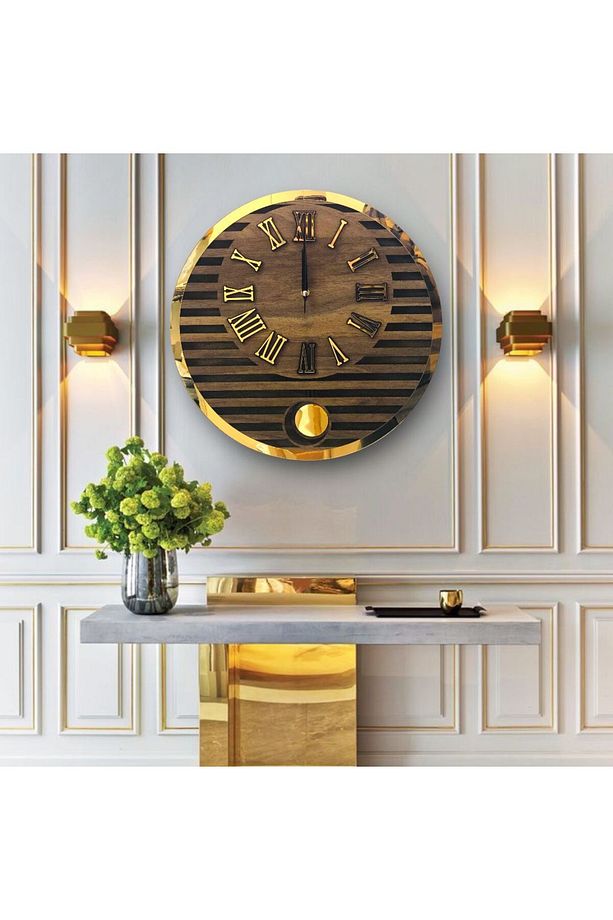 Yuvarlak Model Modern Sarkaclı Duvar Saat, Ahşap Duvar Saati, Duvar Saati, Sarkaclı Saat, Wall Clock - 1