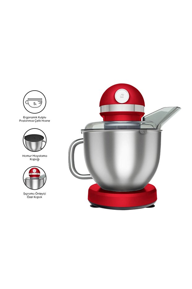 Chef Pro 1750W 5Lt Çelik Hazneli Çift Kollu Stand Mikser Red - 3