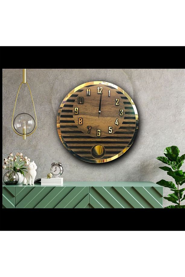 Yuvarlak Model Modern Sarkaclı Duvar Saat, Ahşap Duvar Saati, Duvar Saati, Sarkaclı Saat, Wall Clock - 5
