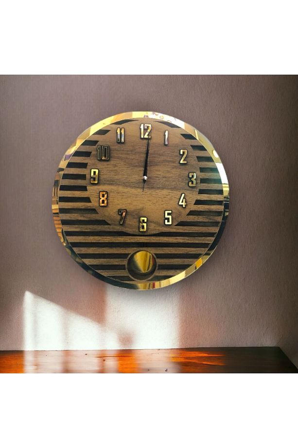 Yuvarlak Model Modern Sarkaclı Duvar Saat, Ahşap Duvar Saati, Duvar Saati, Sarkaclı Saat, Wall Clock - 3