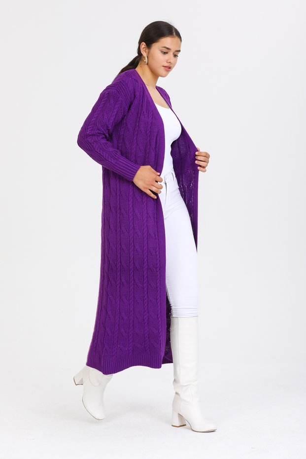 V-Neck Long Sleeve Hair Braided Ankle Length Winter Thick Knitwear Cardigan