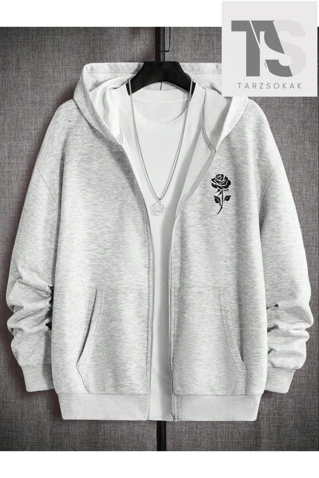 Unisex Rose Sweatshirt Zippered Cardigan