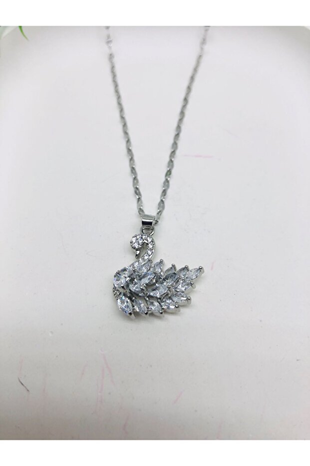 Silver Taşlı Kuğu Kolye - 3