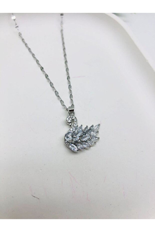 Silver Taşlı Kuğu Kolye - 4