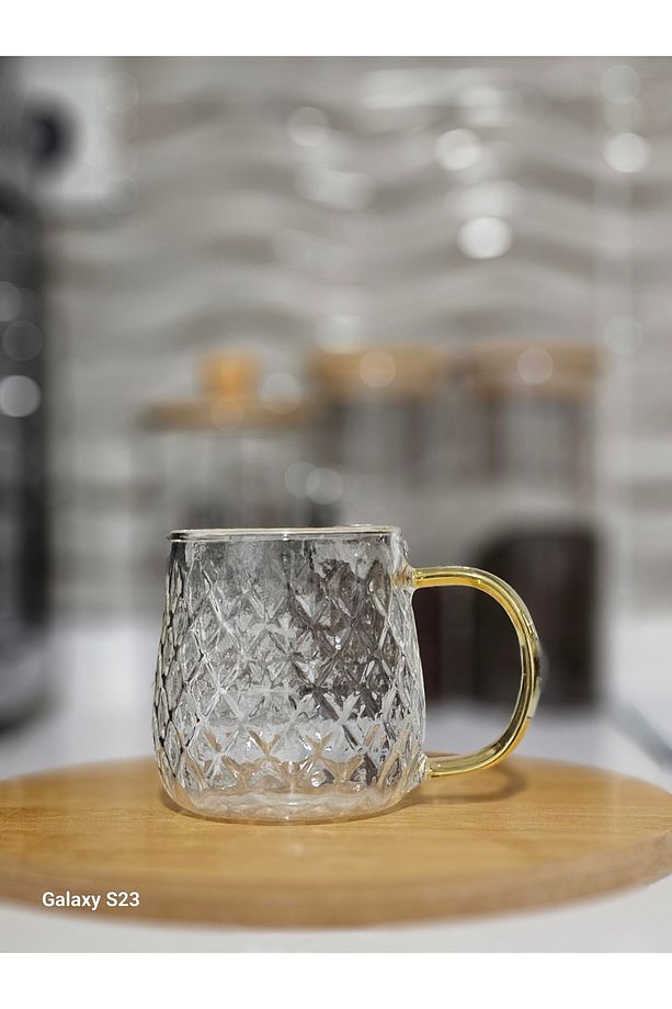 6 adet borosilikat ince cam termisil çay kahve sunum bardağı gold kulp 330 ml - 2
