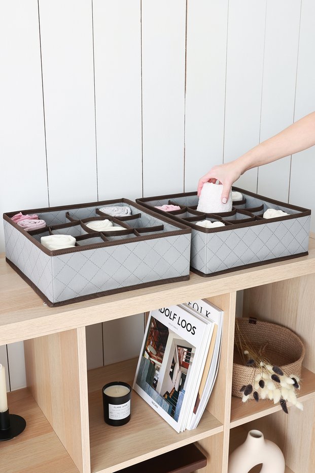 2-Piece Quilted 12 Compartments Children's Room Closet Drawer Socks Organizer Honeycomb Accordion Organizer