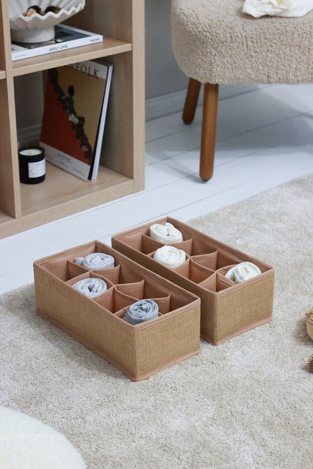 2-Piece Jute 8-Compartment Children's Room Closet Drawer Underwear Sock Organizer Honeycomb Accordion Organizer