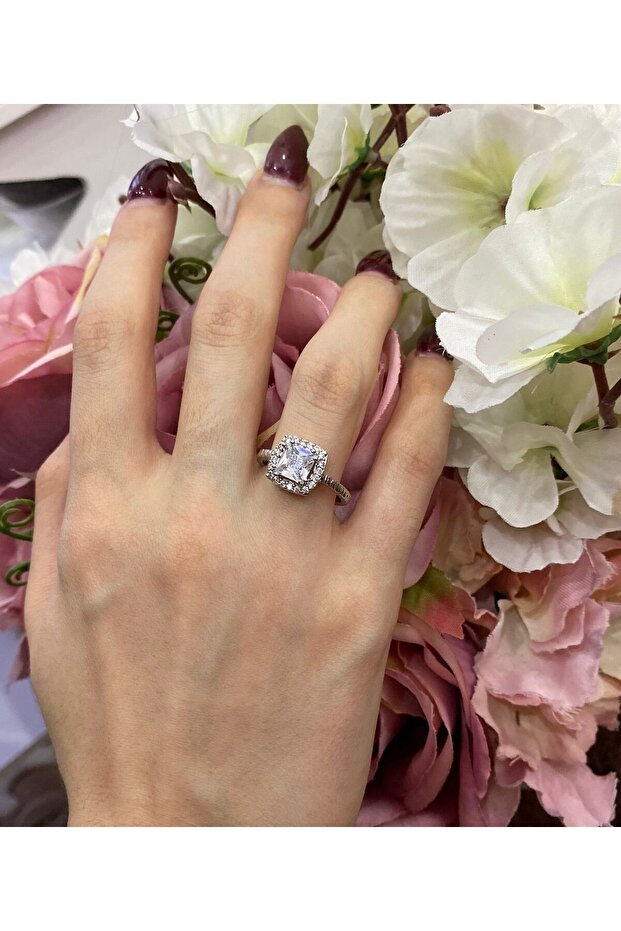 Silver Color Square Single Stone Baguette Zircon Stone Adjustable Women's Ring - Mother's Day Gift