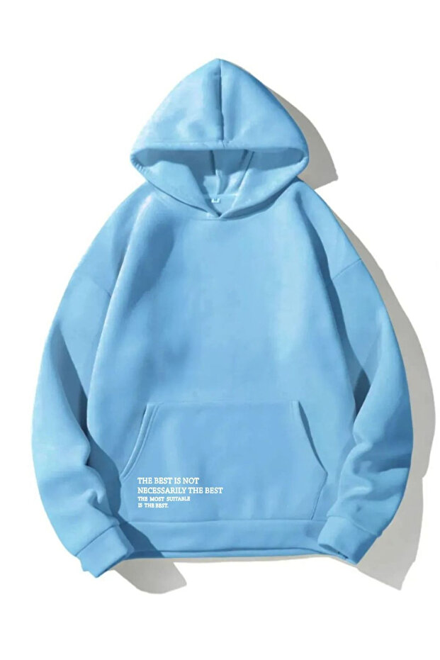 The Best 3 Thread Thick Winter Sweatshirt - Baby Blue Printed Oversize Hooded Hoodie