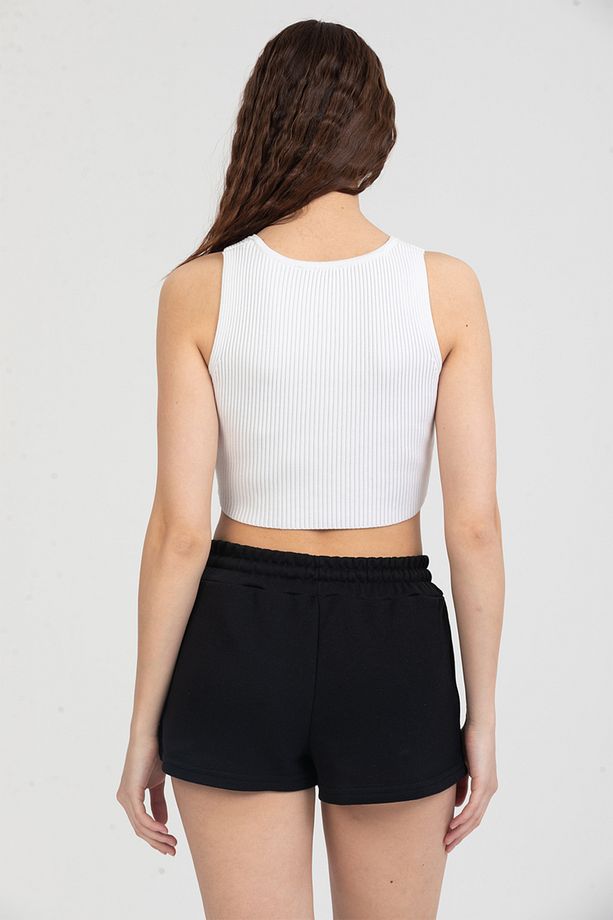 Kadın Beli Lastikli Basic Kısa Cepli Şort - 3
