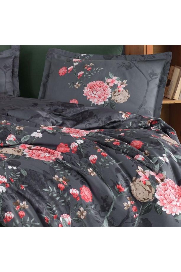 Saten Çift Kişilik Nevresim Takımı Alfon V1 Kahve - 2