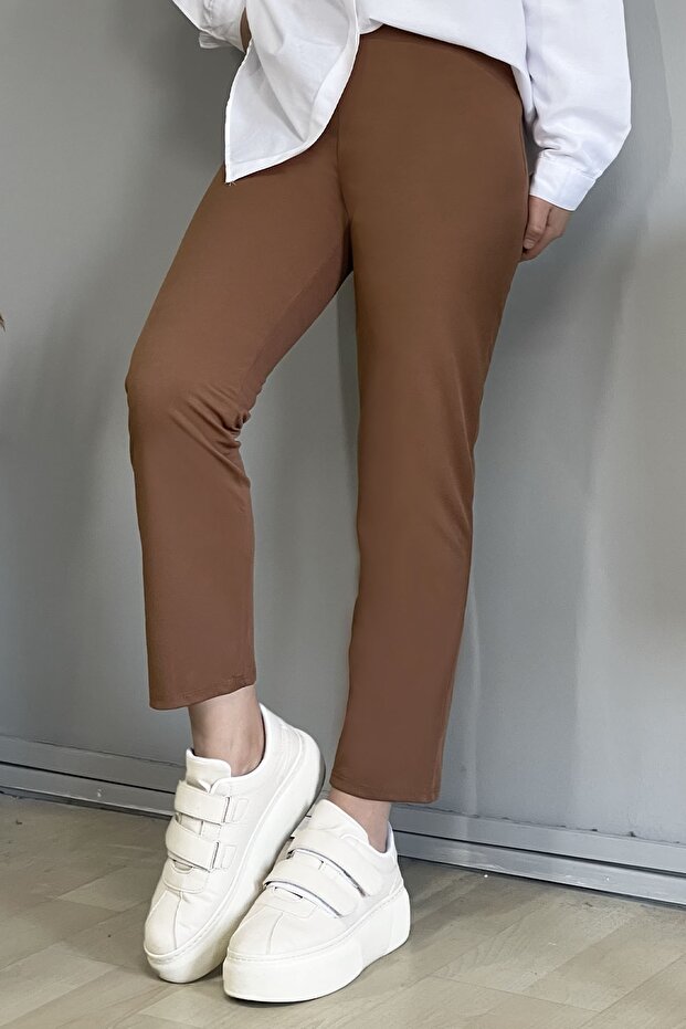 Dar Paça Düz Pantolon - Taba - 4