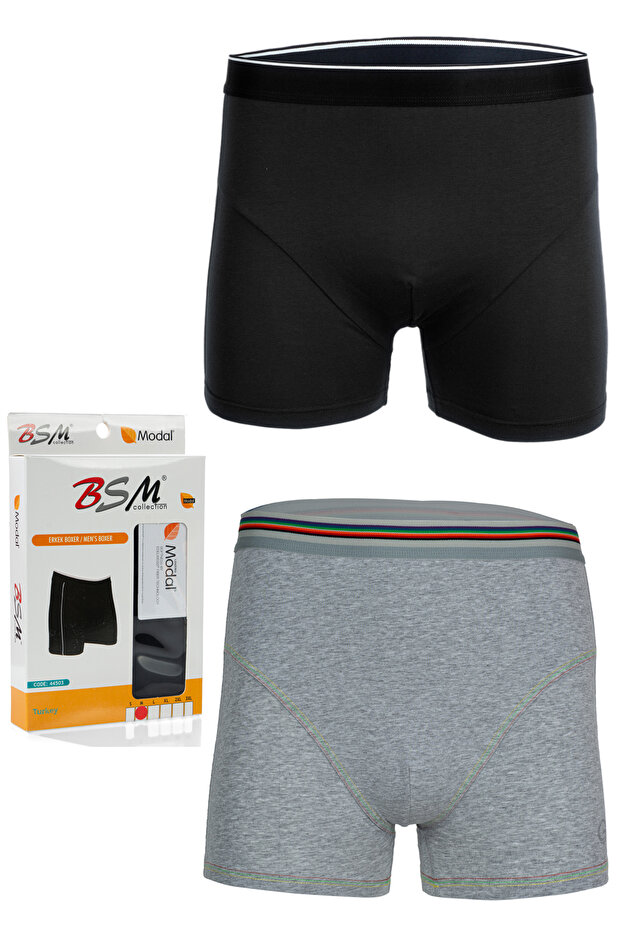 Men's 2 Li Modal Cotton Soft Breathable Quality Black/Grey Boxer
