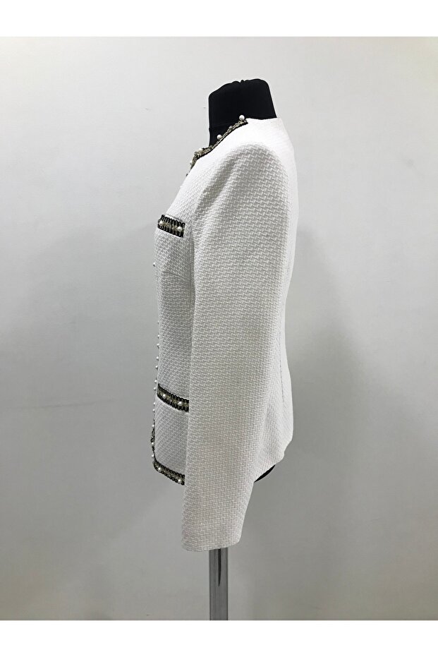 İnci Taşlı Şeritli Ceket - 3