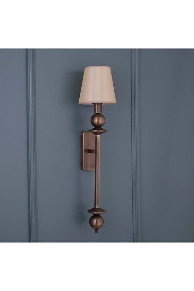 Eskitme Rengi Aplik Kumaş Başlık Şık Pilli Duvar Apliği - 1