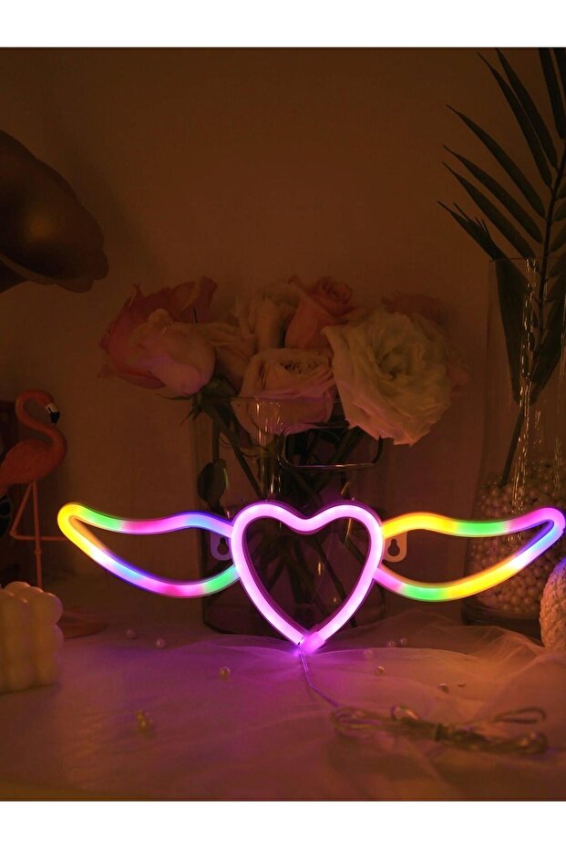 Kanatlı Kalp Neon Duvar Dekoru - 4