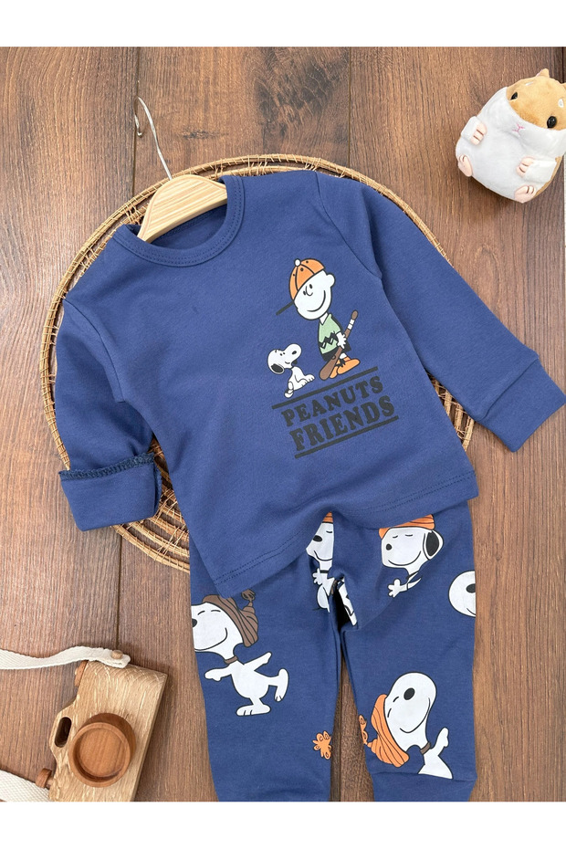 Erkek Bebek Pijama Takımı Sevimli Köpek Desenli %100 Pamuk Yumuşak Doku Mevsimlik Pijama Takımı - 3