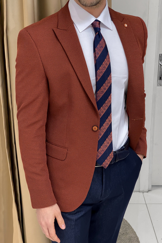 Slim Fit Knitted Tile Jacket - 2