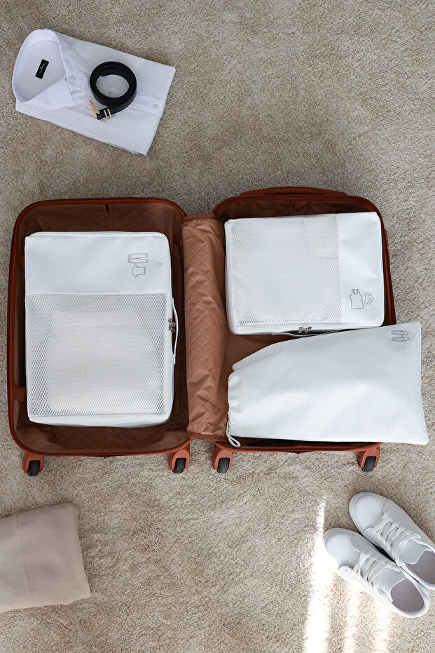 3-Piece White Suitcase Organizer Suitcase Organizer Set Travel Case
