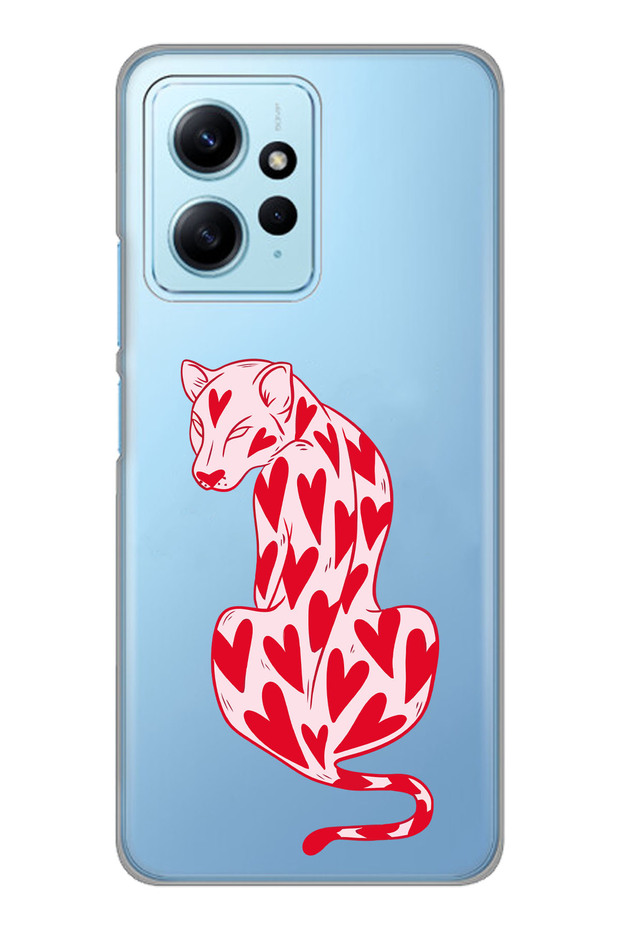 Redmi Note 12 4g Compatible Cheetah and Heart Patterned Transparent Phone Case