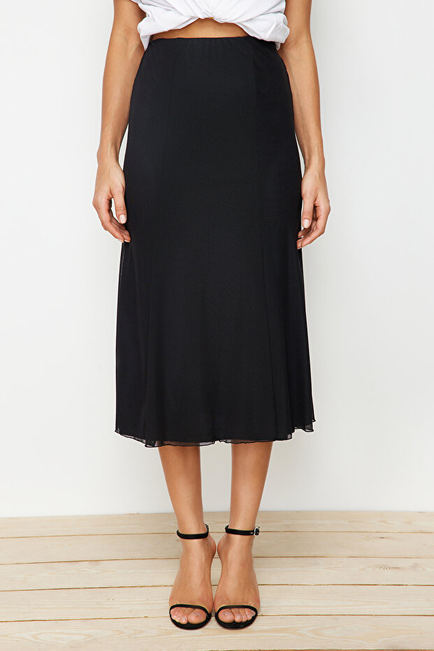 Siyah Astarlı Tül Maxi Örme Etek TWOAW24ET00130 - 9