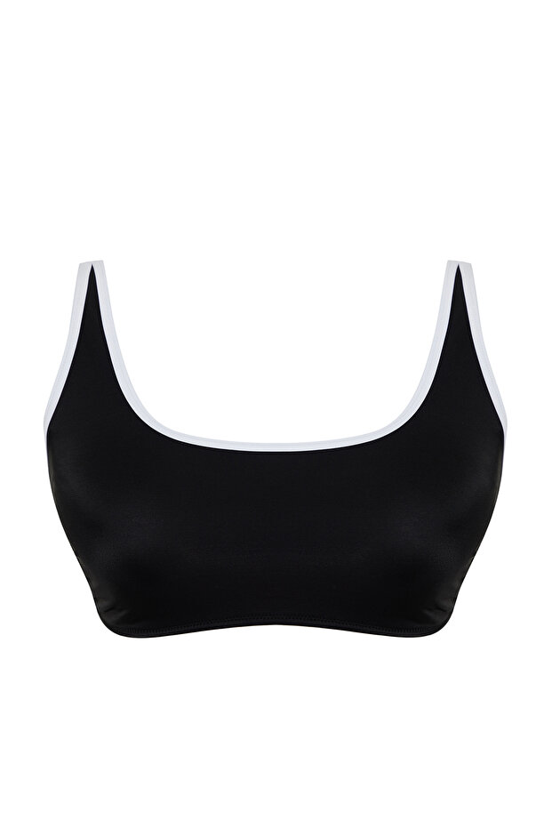 Siyah Kontrast Biye Detaylı Bralette Büyük Beden Bikini Üstü TBBSS24CT00008 - 7