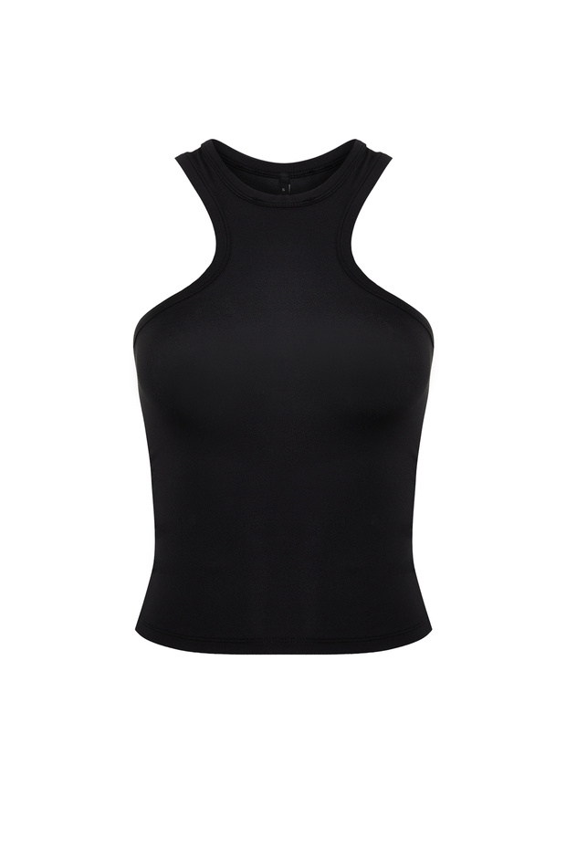 Siyah Askılı Esnek Fitted/Vücuda Oturan Örme Atlet TWOSS24AL00032 - 7