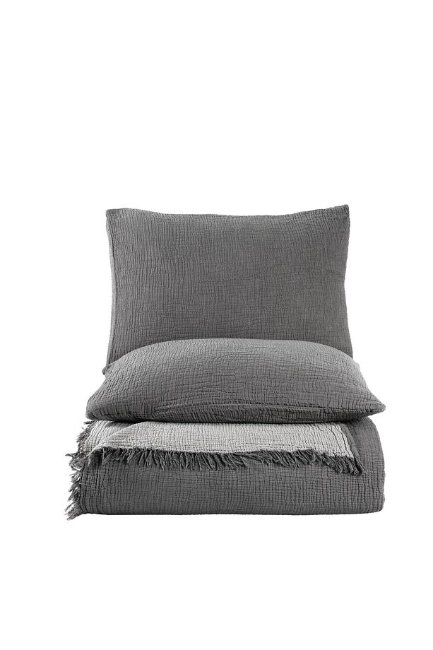 Antrasit Tek Kişilik 180x240cm Yatak Örtüsü/1 Adet 50x70cm Yastık 4 Katlı Multi Muslin %100 Pamuk - 8
