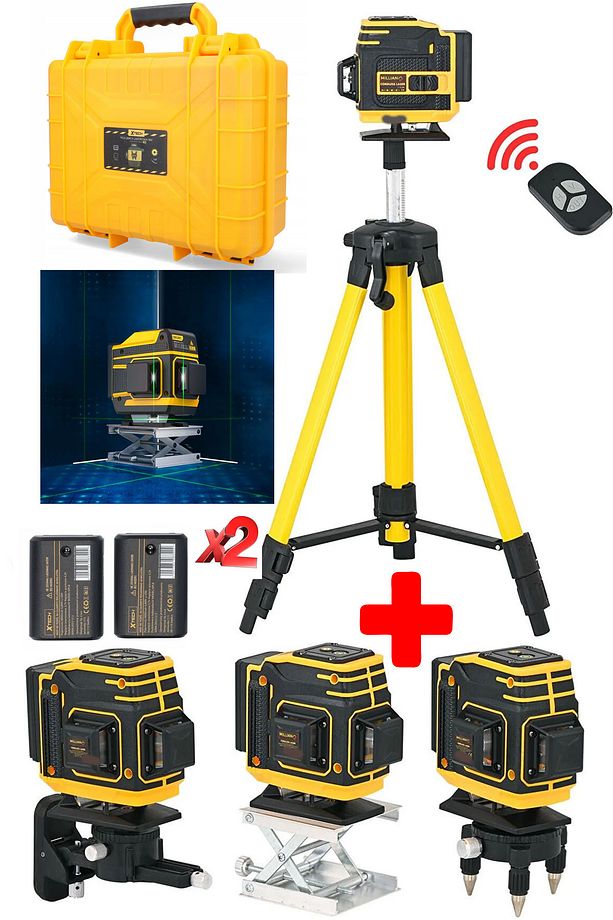 XTECH 12 Köşe 360 Derece Yatay Dikey Çapraz Çizgi Kumandalı Ve Çantalı Lazer Metre Hizalama + Tripot - 3